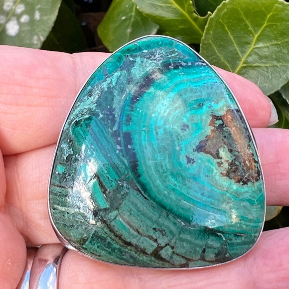 VINTAGE HUGE EILAT STONE CHRYSOCOLLA 930 SS PENDANT PIN BROOCH STATEMENT ISRAEL